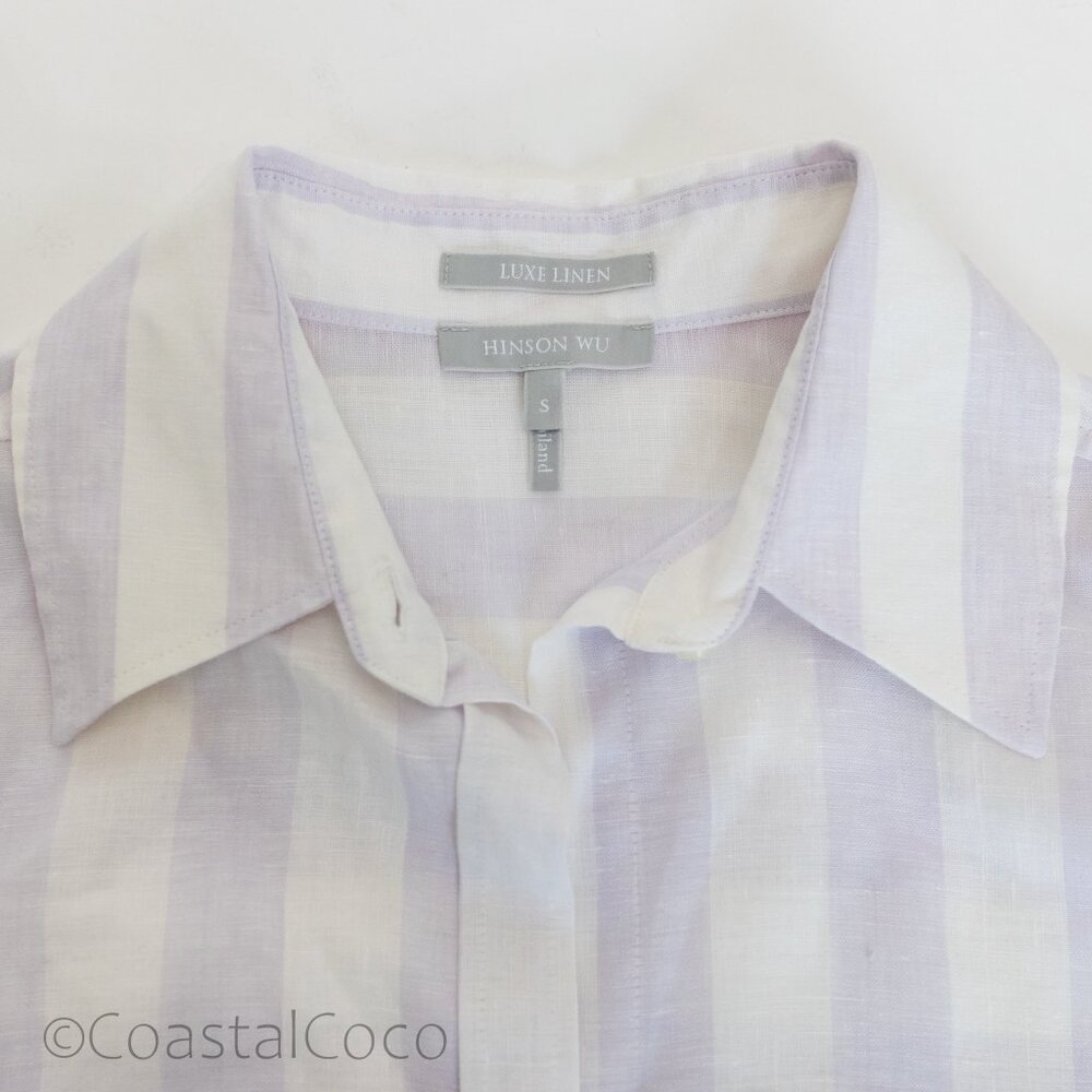 Hinson Wu Larissa Size S Oversize 100% Linen Striped Cabana Beach Resort Coastal - Picture 5 of 12